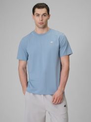 4F T-shirt regular gładki męski - niebieski S. Niebieskie t-shirty 4F, m, bez wzorów, z bawełny, bez kołnierzyka, bez ramiączek. Za 59.99 zł.