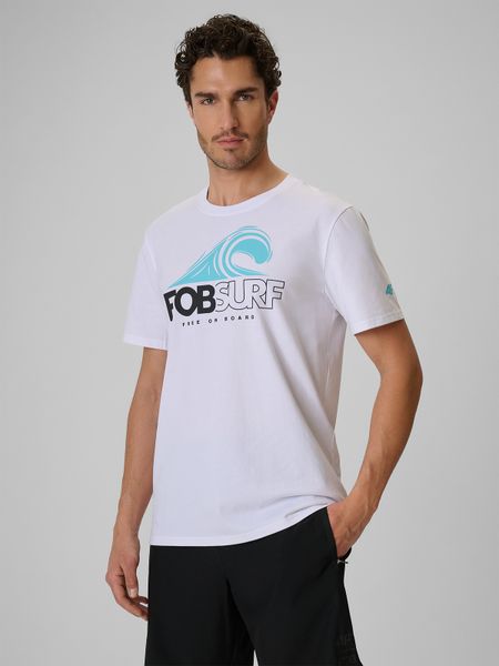 4F T-shirt regular z nadrukiem męski - beżowy XXL. Brązowe t-shirty 4F, m, bez wzorów, z bawełny, bez kołnierzyka, bez ramiączek. Za 99.99 zł.