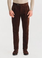 PAKO LORENTE - Brązowe spodnie z zakładkami. Brązowe spodnie materiałowe Pako Lorente, na co dzień, na zimę, l, bez wzorów, z bawełny, casualowe. Za 279.99 zł.