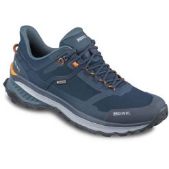 Buty sportowe męskie MEINDL Tahoma GTX z membraną Gore-Tex. Niebieskie buty turystyczne MEINDL, bez wzorów, z gore-texu, bez zapięcia, trekkingowe, gore-tex. Za 899.90 zł.