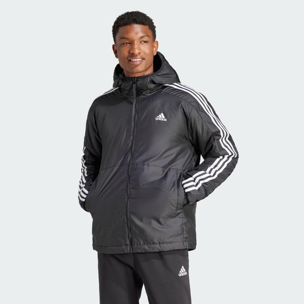 Kurtka Essentials 3-Stripes Insulated Hooded. Czarne kurtki Adidas, m, bez wzorów, bez kaptura. Za 429.00 zł.