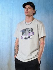 4F T-shirt regular z nadrukiem męski - szary S. Szare t-shirty 4F, m, bez wzorów, z bawełny, bez kołnierzyka, bez ramiączek. Za 69.99 zł.