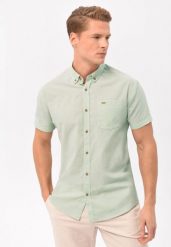 Koszula z lnem, Regular Fit, C-LIN. Zielone koszule Volcano, m, bez wzorów, z bawełny, bez kołnierzyka, bez ramiączek. Za 139.99 zł.