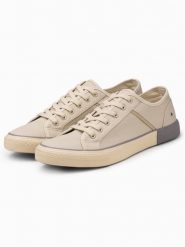 Klasyczne męskie trampki z nitami - kremowe V2. Białe trampki Ombre Clothing, m, bez wzorów, bez zapięcia. W wyprzedaży za 69.99 zł.