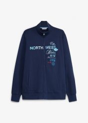 Bluza rozpinana ze stójką, z czystej bawełny. Niebieskie bluzy bonprix, m, bez wzorów, z bawełny, bez kaptura. Za 149.99 zł.
