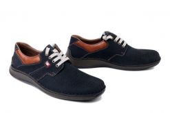RIEKER 05207-15 blue, półbuty męskie. Niebieskie eleganckie półbuty Rieker, bez wzorów, bez obcasa, bez zapięcia. Za 369.90 zł.