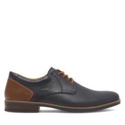 Półbuty Rieker. Niebieskie eleganckie półbuty Rieker, bez wzorów, bez obcasa, bez zapięcia. Za 335.99 zł.