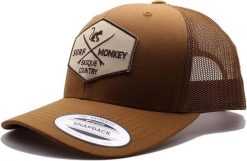 Czapka trucker – 5paneli / dla dorosłych / rozmiar uniwersalny (brązowa/czarna). Brązowe czapki z daszkiem SURF MONKEY, z aplikacjami, z bawełny. Za 159.95 zł.