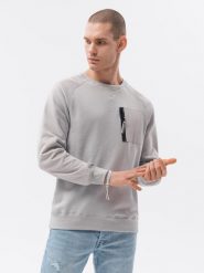 Bluza męska bez kaptura - jasnoszara B1151 - XL. Szare bluzy Ombre Clothing, m, bez wzorów, z bawełny, bez kaptura. W wyprzedaży za 49.99 zł.