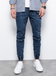 Spodnie męskie jeansowe joggery - niebieskie V3. Niebieskie joggery i bojówki Ombre Clothing, m, bez wzorów, z bawełny. W wyprzedaży za 69.99 zł.