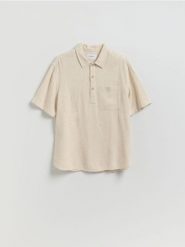 Koszula z dodatkiem lnu - beżowy. Brązowe koszule Reserved, l, bez wzorów, z wiskozy, bez kołnierzyka, bez ramiączek. Za 129.99 zł.