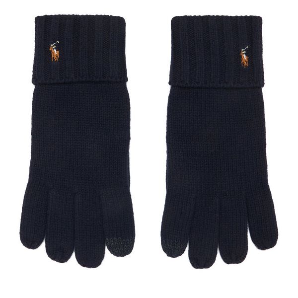 Rękawiczki Polo Ralph Lauren. Niebieskie rękawiczki Polo Ralph Lauren, bez wzorów, z dzianiny. Za 419.99 zł.