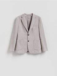 Marynarka slim fit z dodatkiem wiskozy - bordowy. Czerwone garnitury Reserved, l, bez wzorów, z dzianiny. Za 199.99 zł.