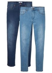 Dżinsy z wysoką domieszką stretchu ze zwężaną nogawką, slim fit (2 szt.). Niebieskie jeansy bonprix, m. Za 299.99 zł.