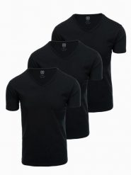 Zestaw bawełnianych męskich t-shirtów V-neck BASIC – 3x czarny V9 OM-TSBS-0233 - XXL. Czarne t-shirty Ombre Clothing, l, bez wzorów, z bawełny, bez kołnierzyka, bez ramiączek. Za 89.99 zł.