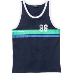 Koszulka bez rękawów Slim Fit bonprix ciemnoniebieski. Niebieskie bezrękawniki bonprix, m, bez wzorów, bez kołnierzyka, bez ramiączek. Za 29.99 zł.