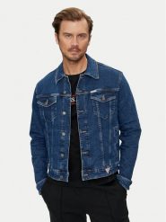 Guess Jeans Kurtka jeansowa M4YN33 D5DM3 Granatowy Regular Fit. Niebieskie kurtki Guess Jeans, m, z aplikacjami, z bawełny, bez kaptura. Za 419.99 zł.