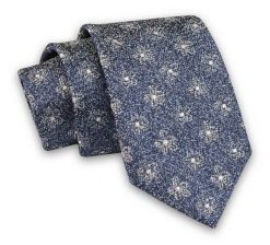 Niebiesko-Szary Elegancki Męski Krawat ALTIES- 7cm, Stylowy, Klasyczny, w Kwiaty, Motyw Florystyczny. Niebieskie krawaty i muchy Alties, bez wzorów, z tkaniny. Za 49.00 zł.