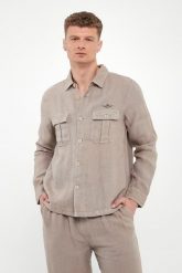 Koszula męska lniana AERONAUTICA MILITARE. Koszule Aeronautica Militare, m, bez wzorów, bez kołnierzyka, bez ramiączek. Za 1,099.00 zł.