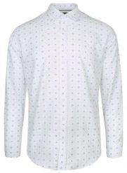 Koszula Bawełniana Biała w Geometryczny Wzór Niebiesko-Granatowy, Taliowana, Długi Rękaw -QUICKSIDE. Niebieskie koszule Quickside, bez wzorów, z bawełny, bez kołnierzyka, bez ramiączek. Za 159.00 zł.