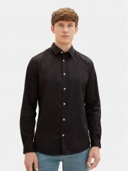 Tom Tailor Koszula 1037435 Czarny Regular Fit. Czarne koszule Tom Tailor, m, bez wzorów, z bawełny, bez kołnierzyka, bez ramiączek. Za 99.99 zł.