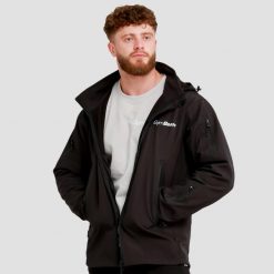 Kurtka męska turystyka softshell z kapturem czarna. Czarne kurtki GYMBEAM, m, bez wzorów, z materiału, z kapturem. Za 199.90 zł.