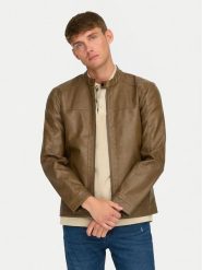 Only & Sons Kurtka z imitacji skóry Mike 22012339 Brązowy Regular Fit. Brązowe kurtki Only & Sons, l, bez wzorów, ze skóry, bez kaptura. Za 129.99 zł.