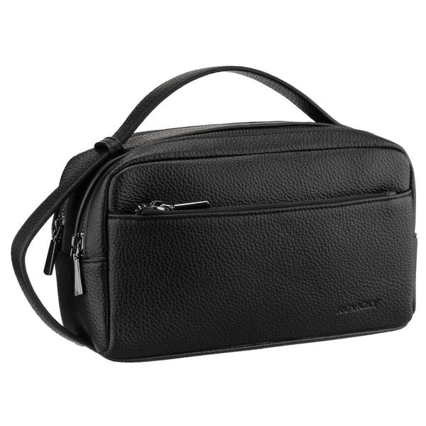 Elegancka saszetka męska ze skóry ekologicznej w czarnym kolorze zamykana suwakiem - Rovicky. Czarne torby na ramię ROVICKY, bez wzorów, ze skóry ekologicznej, bez dodatków. Za 89.99 zł.