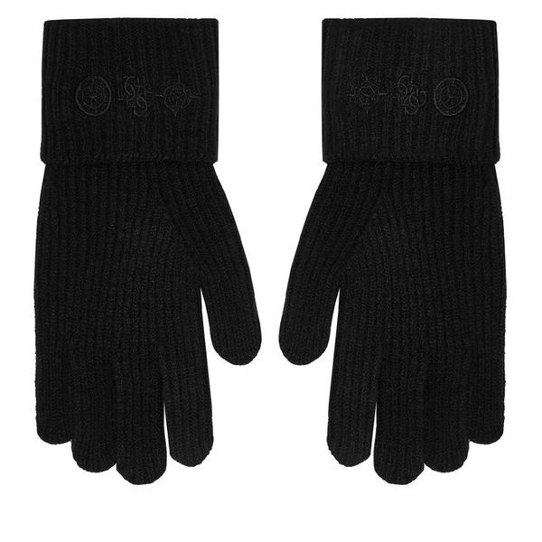 Rękawiczki Męskie Guess. Czarne rękawiczki Guess, z aplikacjami, z dzianiny. Za 119.99 zł.