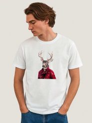 WOOOP Koszulka "Red clad deer" w kolorze białym rozmiar: M. Białe bezrękawniki Wooop, m, bez wzorów, z bawełny, bez kołnierzyka, bez ramiączek. Za 56.99 zł.