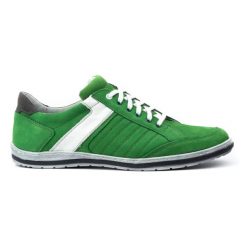 KOMODO Półbuty męskie ze skóry 236K zielone. Zielone eleganckie półbuty bez wzorów, z materiału, bez obcasa, bez zapięcia. Za 367.89 zł.