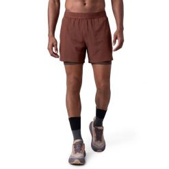 Męskie krótkie spodenki do biegania w terenie 2 w 1 Trekking Siroko Overland B. Brązowe odzież kompresyjna SIROKO, m, bez wzorów, z materiału, do biegania. Za 211.00 zł.