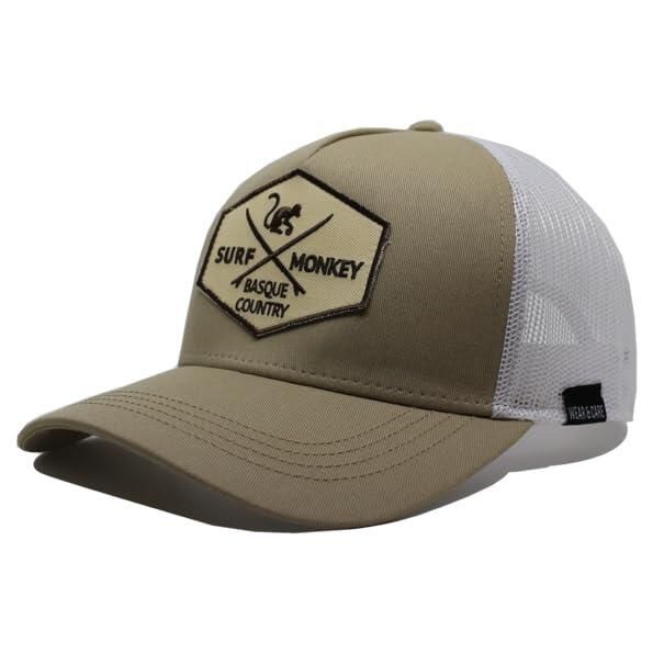Czapka Trucker - 5 Paneli / Z recyklingu / Jeden rozmiar (Beżowy/Biały). Brązowe czapki z daszkiem SURF MONKEY, z aplikacjami, z bawełny. Za 159.95 zł.