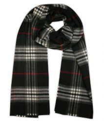 Szalik Czarno-Biały Miękki, w Kratkę Burberry, Firmy V.Fraas -Cashmink- Elegancki, Męski. Białe szaliki V. Fraas, bez wzorów, z materiału. Za 65.00 zł.