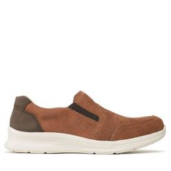Półbuty Rieker. Brązowe eleganckie półbuty Rieker, bez wzorów, bez obcasa, bez zapięcia. Za 349.99 zł.