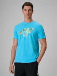 4F T-shirt regular z nadrukiem męski - niebieski XXL. Niebieskie t-shirty 4F, m, bez wzorów, z bawełny, bez kołnierzyka, bez ramiączek. Za 69.99 zł.