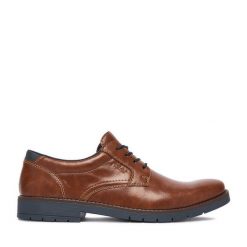 Półbuty Rieker. Brązowe eleganckie półbuty Rieker, bez wzorów, bez obcasa, bez zapięcia. Za 369.99 zł.