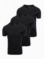 Zestaw bawełnianych męskich koszulek BASIC z okrągłym dekoltem – 3x czarny V9 OM-TSBS-0232 - XXL. Czarne t-shirty Ombre Clothing, l, bez wzorów, z bawełny, bez kołnierzyka, bez ramiączek. Za 89.99 zł.