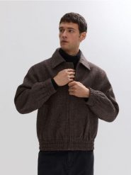 Kurtka z wełną - ciemnobrązowy. Brązowe kurtki Reserved, l, bez wzorów, z tkaniny, bez kaptura. Za 359.99 zł.