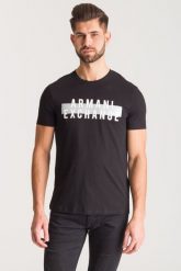 Czarny t-shirt Armani Exchange z nadrukiem. Czarne t-shirty Armani Exchange, m, bez wzorów, bez kołnierzyka, bez ramiączek. W wyprzedaży za 51.80 zł.
