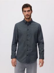Koszula slim fit z bawełną - ciemnoszary. Szare koszule Reserved, l, bez wzorów, z bawełny, bez kołnierzyka, bez ramiączek. W wyprzedaży za 49.99 zł.