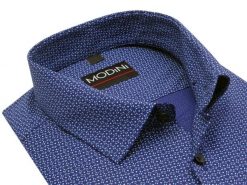 Granatowa elastyczna koszula męska Modini ze wzorem DD12. Koszule Modini Moda Męska, m, bez wzorów, z bawełny, bez kołnierzyka, bez ramiączek. W wyprzedaży za 179.10 zł.