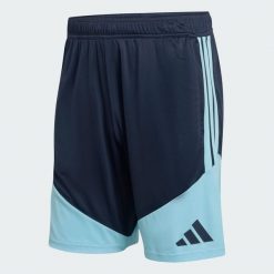 Szorty treningowe Argentyna 26 Tiro. Niebieskie krótkie spodenki sportowe Adidas, l, bez wzorów, z materiału. Za 199.00 zł.