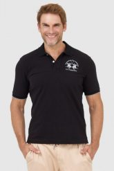LA MARTINA Czarna koszulka polo z wyszywanym logo. Czarne koszulki polo La Martina, l, bez wzorów, bez kołnierzyka, bez ramiączek. W wyprzedaży za 329.99 zł.