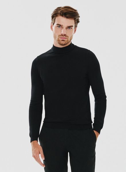 PAKO LORENTE – Czarny gładki półgolf męski. Czarne swetry nierozpinane Pako Lorente, na jesień, m, bez wzorów, z nylonu, bez kołnierzyka, bez ramiączek. Za 99.99 zł.