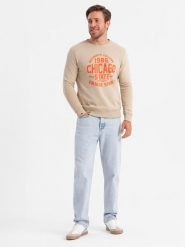 Bluza męska nierozpinana z nadrukiem collegowym - piaskowa V1 OM-SSPS-0154 - XXL. Bluzy Ombre Clothing, l, bez wzorów, z bawełny, bez kaptura. W wyprzedaży za 49.99 zł.