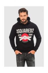 DSQUARED2 Czarna bluza męska z kapturem. Czarne bluzy Dsquared2, m, bez wzorów, z bawełny, z kapturem. W wyprzedaży za 699.99 zł.