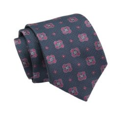 Klasyczny Krawat, Męski, Granatowy w Czerwony Kwiatki, 7cm -Angelo di Monti. Czerwone krawaty i muchy Angelo di Monti, bez wzorów, z tkaniny. Za 45.00 zł.