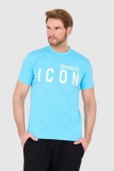 DSQUARED2 Niebieski t-shirt męski z dużym logo icon. Niebieskie t-shirty Dsquared2, l, bez wzorów, bez kołnierzyka, bez ramiączek. W wyprzedaży za 599.99 zł.