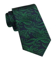 Elegancki Męski Krawat - Alties - Granat z Dużym Zielonym Wzorem Kwiatowym. Niebieskie krawaty i muchy Alties, bez wzorów, z tkaniny. Za 49.00 zł.